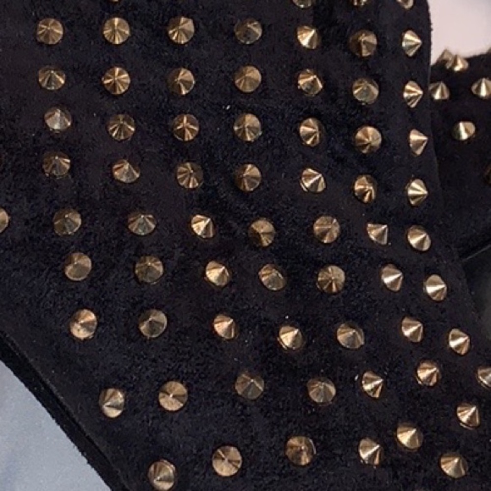 JustFab Black and Gold Studded Ankle Boots - Picture 7 of 16